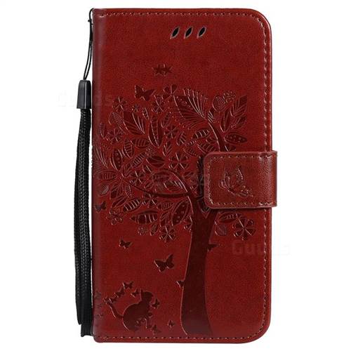 Embossing Butterfly Tree Leather Wallet Case for Motorola Moto G5 - Brown