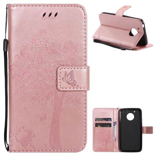 Embossing Butterfly Tree Leather Wallet Case for Motorola Moto G5 - Rose Pink