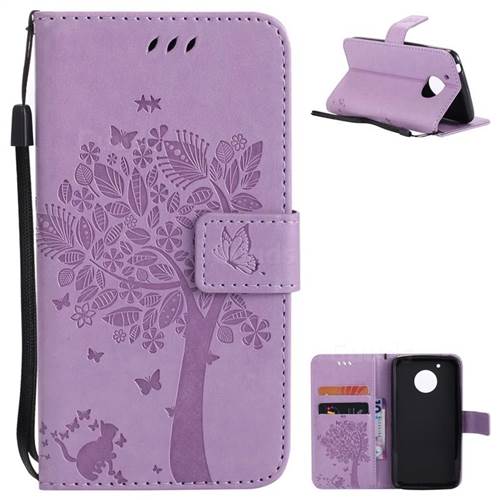 Embossing Butterfly Tree Leather Wallet Case for Motorola Moto G5 - Violet