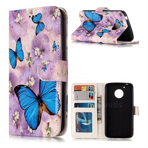 Purple Flowers Butterfly 3D Relief Oil PU Leather Wallet Case for Motorola Moto G5