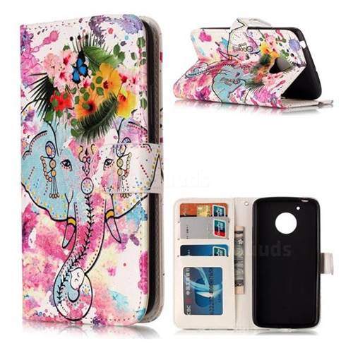Flower Elephant 3D Relief Oil PU Leather Wallet Case for Motorola Moto G5