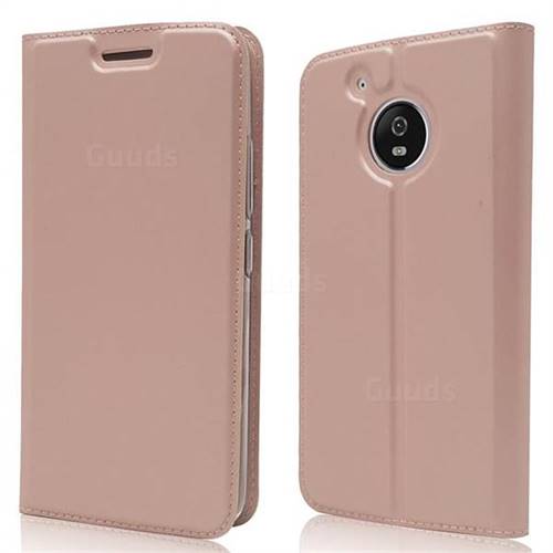 Ultra Slim Card Magnetic Automatic Suction Leather Wallet Case for Motorola Moto G5 - Rose Gold