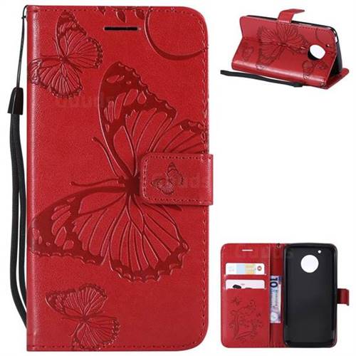 Embossing 3D Butterfly Leather Wallet Case for Motorola Moto G5 - Red