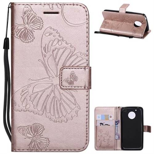 Embossing 3D Butterfly Leather Wallet Case for Motorola Moto G5 - Rose Gold