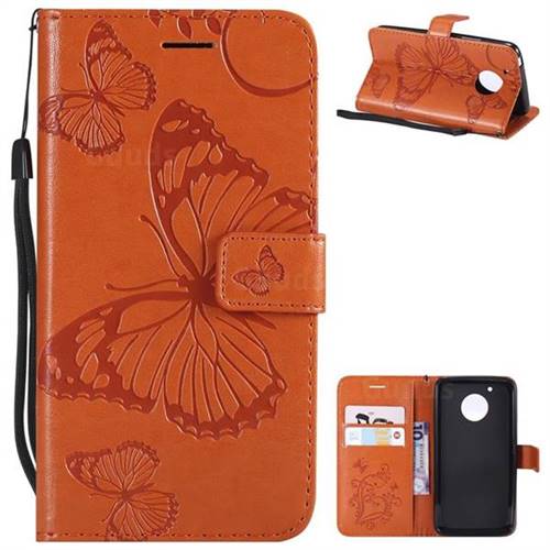 Embossing 3D Butterfly Leather Wallet Case for Motorola Moto G5 - Orange