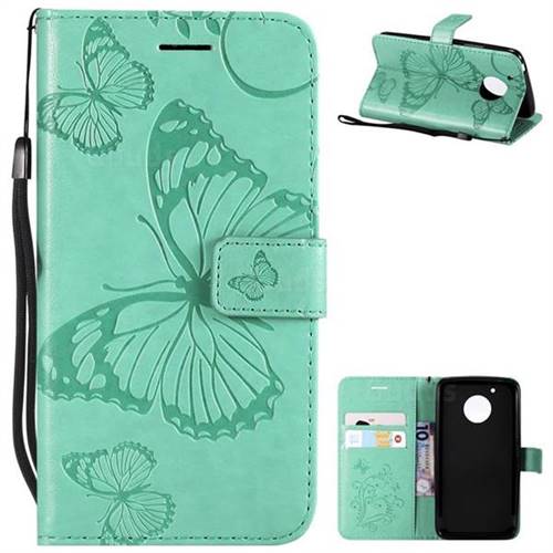 Embossing 3D Butterfly Leather Wallet Case for Motorola Moto G5 - Green