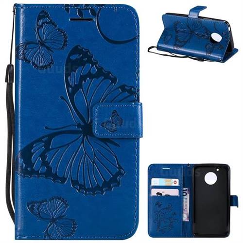Embossing 3D Butterfly Leather Wallet Case for Motorola Moto G5 - Blue