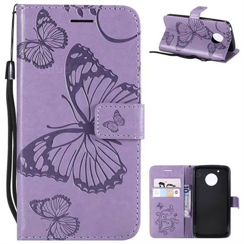 Embossing 3D Butterfly Leather Wallet Case for Motorola Moto G5 - Purple