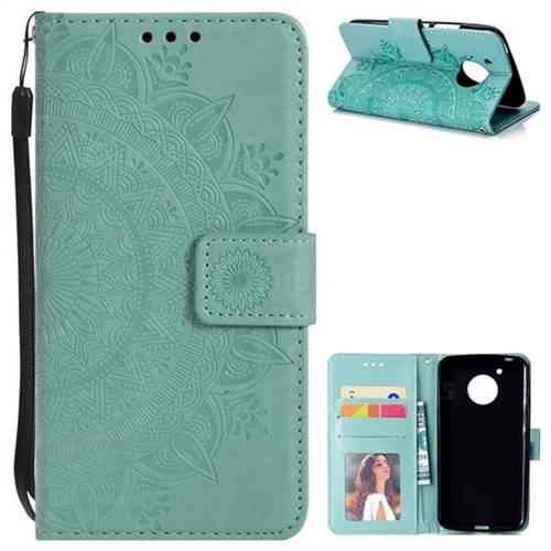 Intricate Embossing Datura Leather Wallet Case for Motorola Moto G5 - Mint Green