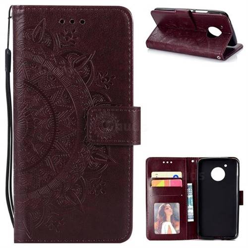 Intricate Embossing Datura Leather Wallet Case for Motorola Moto G5 - Brown