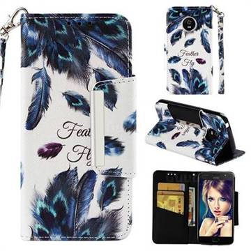 Peacock Feather Big Metal Buckle PU Leather Wallet Phone Case for Motorola Moto G5