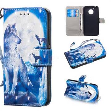Ice Wolf 3D Painted Leather Wallet Phone Case for Motorola Moto G5