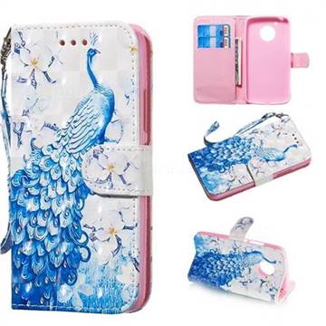 Blue Peacock 3D Painted Leather Wallet Phone Case for Motorola Moto G5