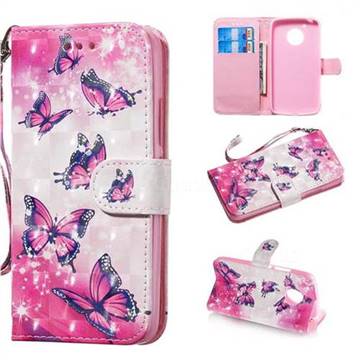 Pink Butterfly 3D Painted Leather Wallet Phone Case for Motorola Moto G5