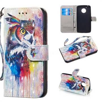 Watercolor Owl 3D Painted Leather Wallet Phone Case for Motorola Moto G5