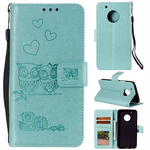 Embossing Owl Couple Flower Leather Wallet Case for Motorola Moto G5 - Green
