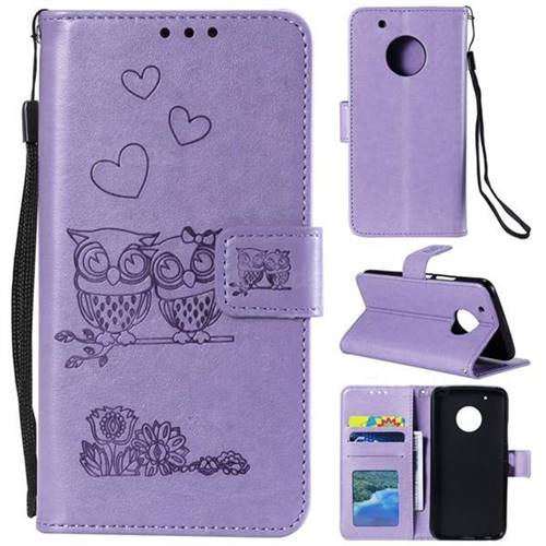 Embossing Owl Couple Flower Leather Wallet Case for Motorola Moto G5 - Purple