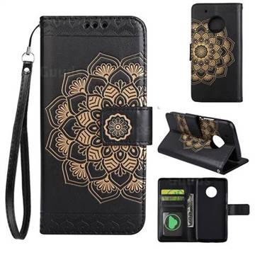Embossing Half Mandala Flower Leather Wallet Case for Motorola Moto G5 - Black