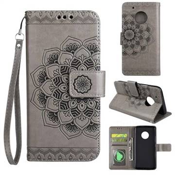 Embossing Half Mandala Flower Leather Wallet Case for Motorola Moto G5 - Gray