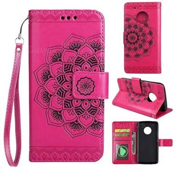 Embossing Half Mandala Flower Leather Wallet Case for Motorola Moto G5 - Rose Red