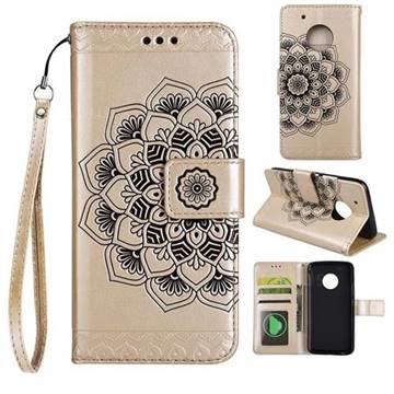 Embossing Half Mandala Flower Leather Wallet Case for Motorola Moto G5 - Golden