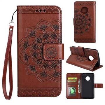 Embossing Half Mandala Flower Leather Wallet Case for Motorola Moto G5 - Brown