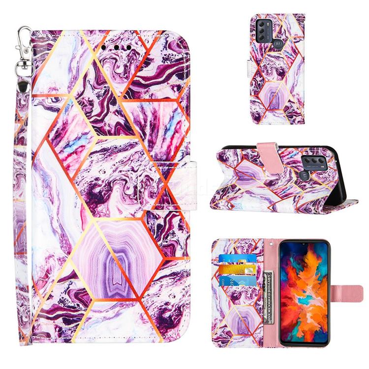 Dream Purple Stitching Color Marble Leather Wallet Case for Motorola Moto G50