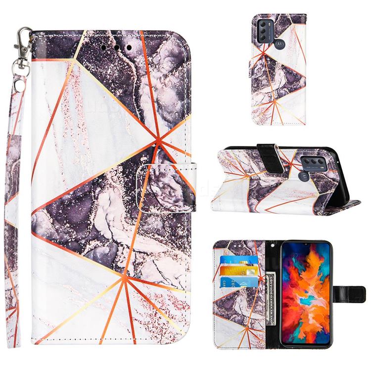 Black and White Stitching Color Marble Leather Wallet Case for Motorola Moto G50