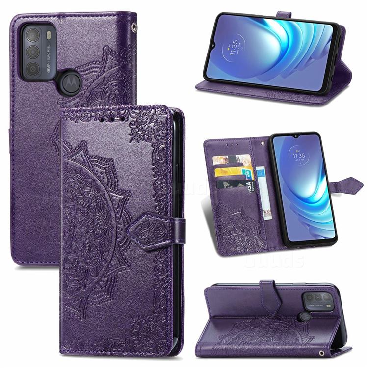 Embossing Imprint Mandala Flower Leather Wallet Case for Motorola Moto G50 - Purple