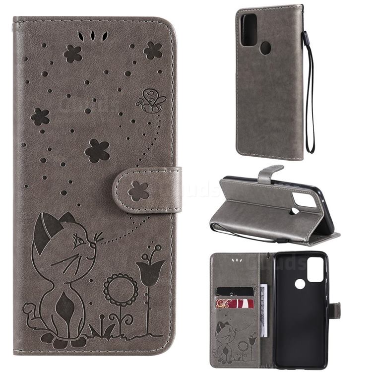 Embossing Bee and Cat Leather Wallet Case for Motorola Moto G50 - Gray