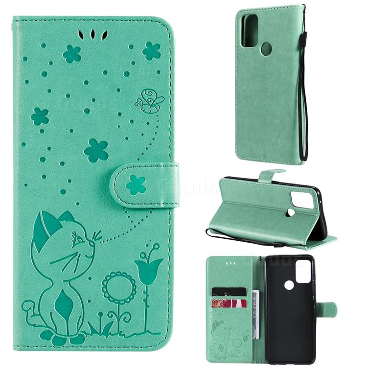 Embossing Bee and Cat Leather Wallet Case for Motorola Moto G50 - Green