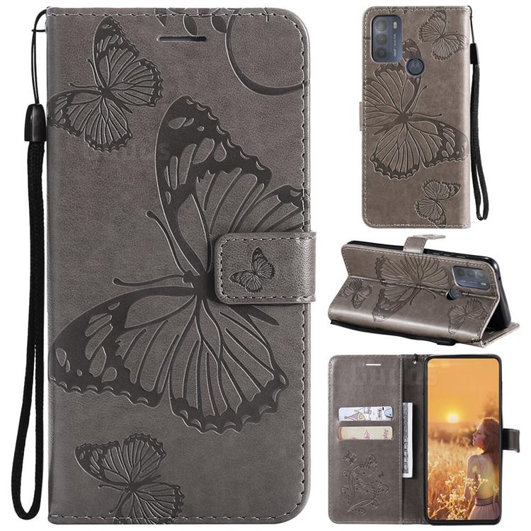 Embossing 3D Butterfly Leather Wallet Case for Motorola Moto G50 - Gray