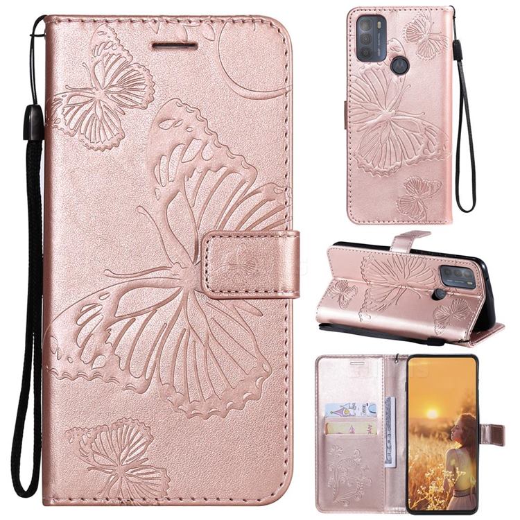 Embossing 3D Butterfly Leather Wallet Case for Motorola Moto G50 - Rose Gold