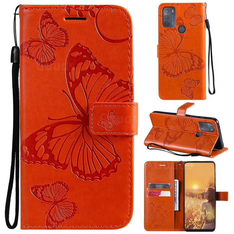 Embossing 3D Butterfly Leather Wallet Case for Motorola Moto G50 - Orange