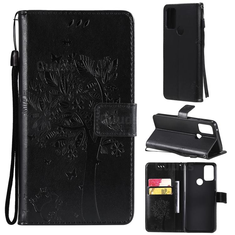 Embossing Butterfly Tree Leather Wallet Case for Motorola Moto G50 - Black