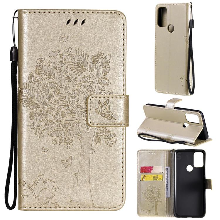 Embossing Butterfly Tree Leather Wallet Case for Motorola Moto G50 - Champagne