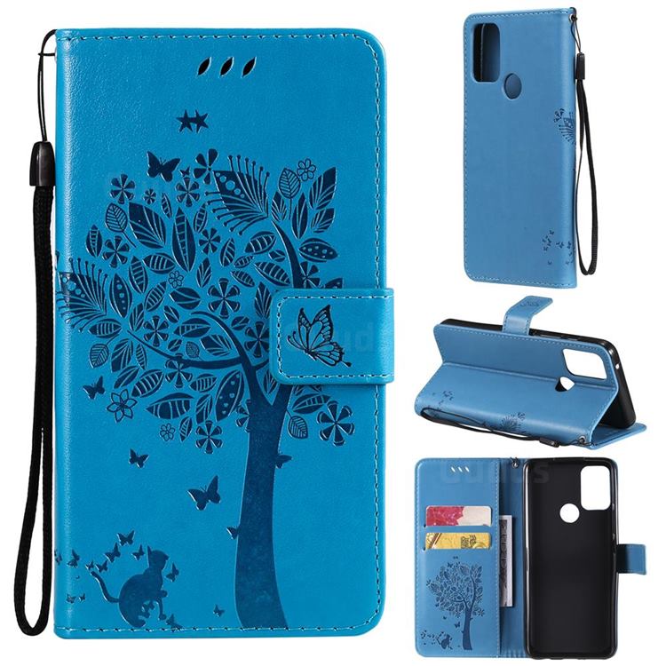 Embossing Butterfly Tree Leather Wallet Case for Motorola Moto G50 - Blue
