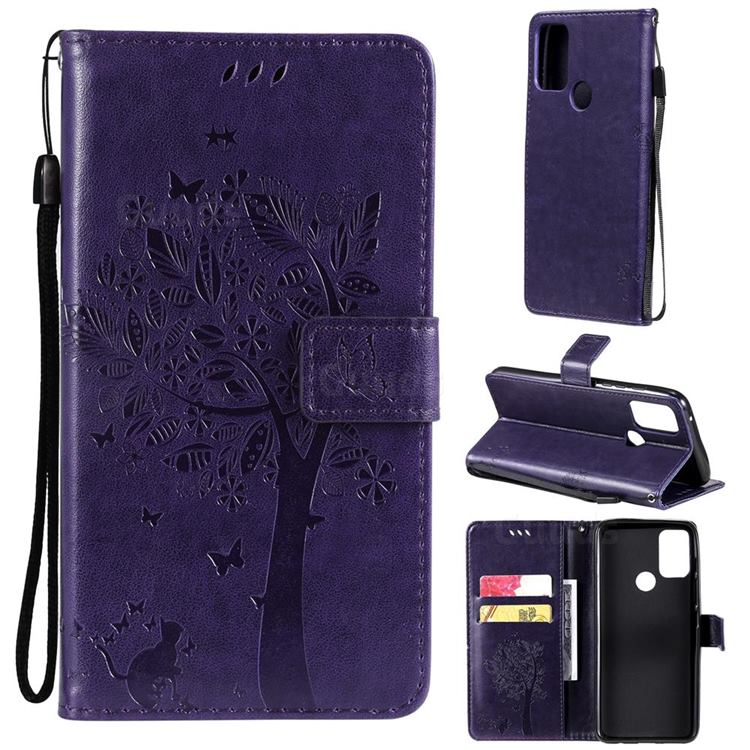 Embossing Butterfly Tree Leather Wallet Case for Motorola Moto G50 - Purple