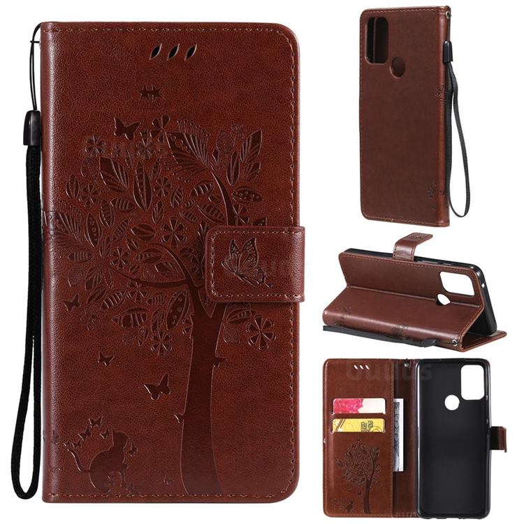 Embossing Butterfly Tree Leather Wallet Case for Motorola Moto G50 - Coffee