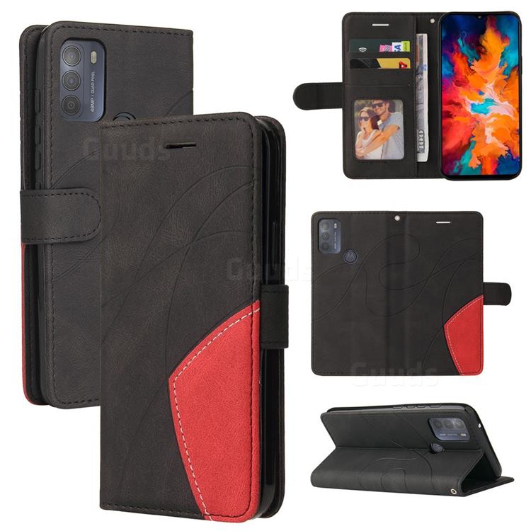 Luxury Two-color Stitching Leather Wallet Case Cover for Motorola Moto G50 - Black