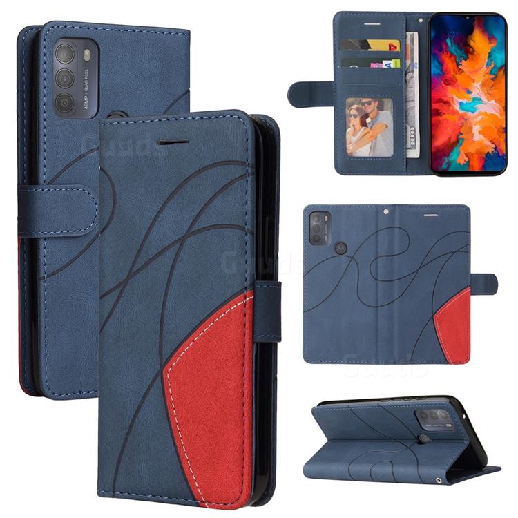 Luxury Two-color Stitching Leather Wallet Case Cover for Motorola Moto G50 - Blue