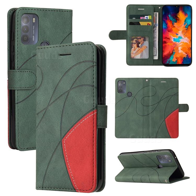Luxury Two-color Stitching Leather Wallet Case Cover for Motorola Moto G50 - Green