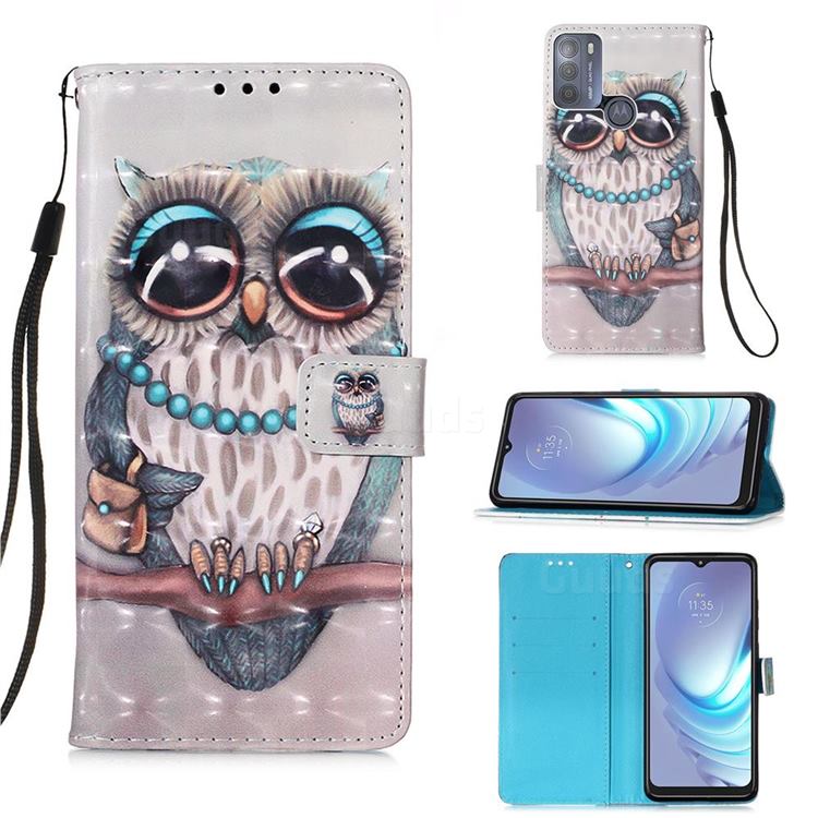 Sweet Gray Owl 3D Painted Leather Wallet Case for Motorola Moto G50
