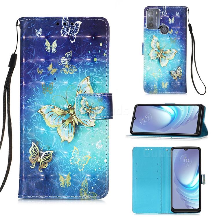 Gold Butterfly 3D Painted Leather Wallet Case for Motorola Moto G50