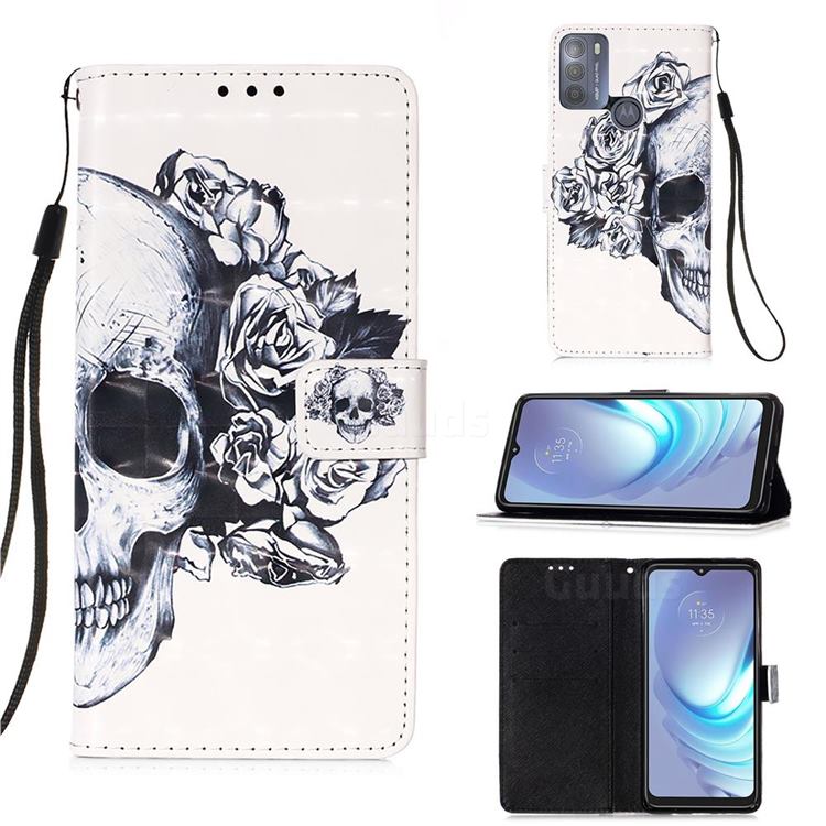 Skull Flower 3D Painted Leather Wallet Case for Motorola Moto G50