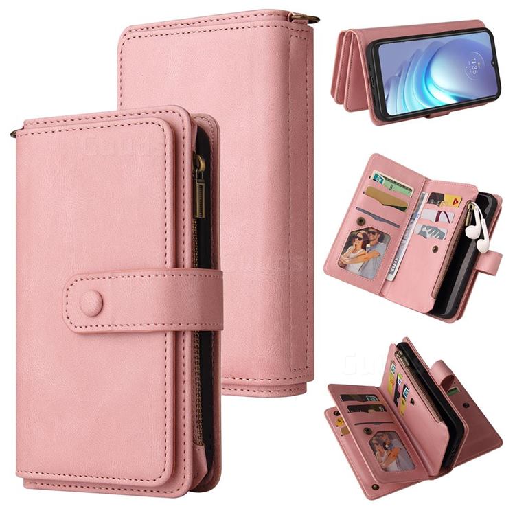 Luxury Multi-functional Zipper Wallet Leather Phone Case Cover for Motorola Moto G50 - Pink