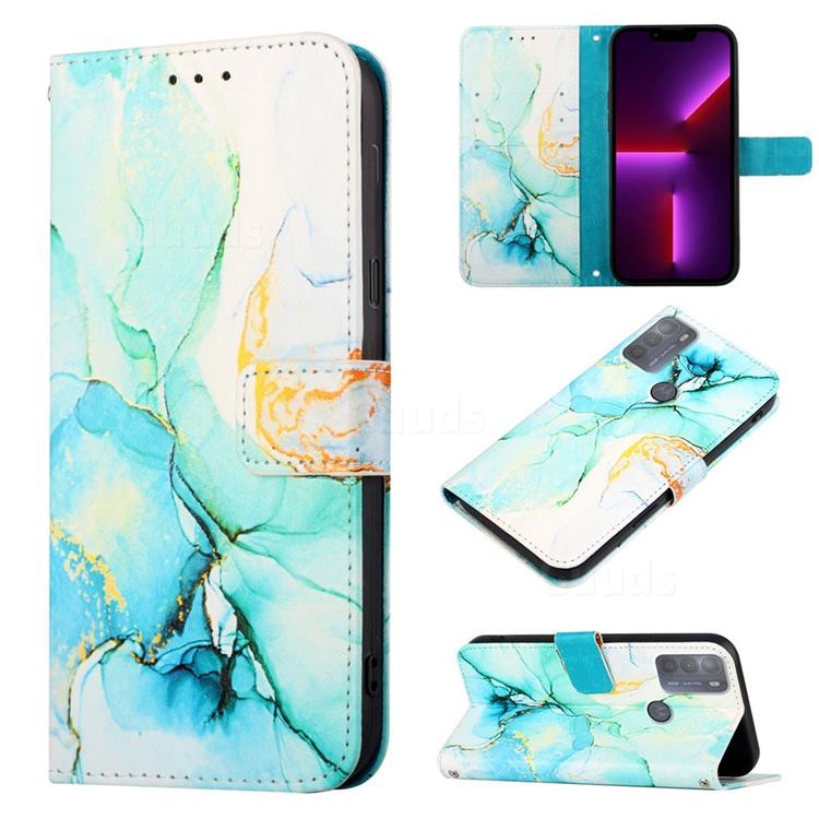 Green Illusion Marble Leather Wallet Protective Case for Motorola Moto G50