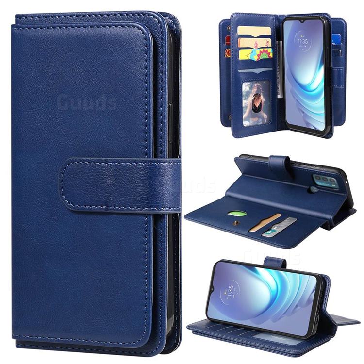 Multi-function Ten Card Slots and Photo Frame PU Leather Wallet Phone Case Cover for Motorola Moto G50 - Dark Blue