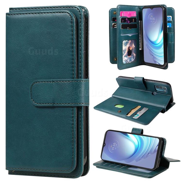 Multi-function Ten Card Slots and Photo Frame PU Leather Wallet Phone Case Cover for Motorola Moto G50 - Dark Green