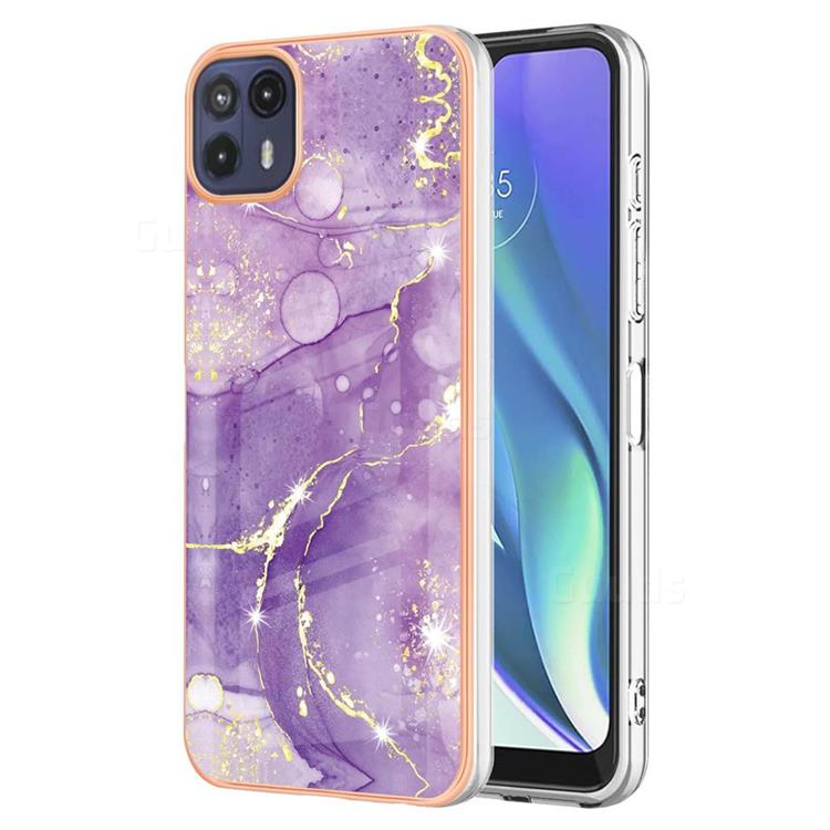 Fashion Purple Electroplated Gold Frame 2.0 Thickness Plating Marble IMD Soft Back Cover for Motorola Moto G50 5G